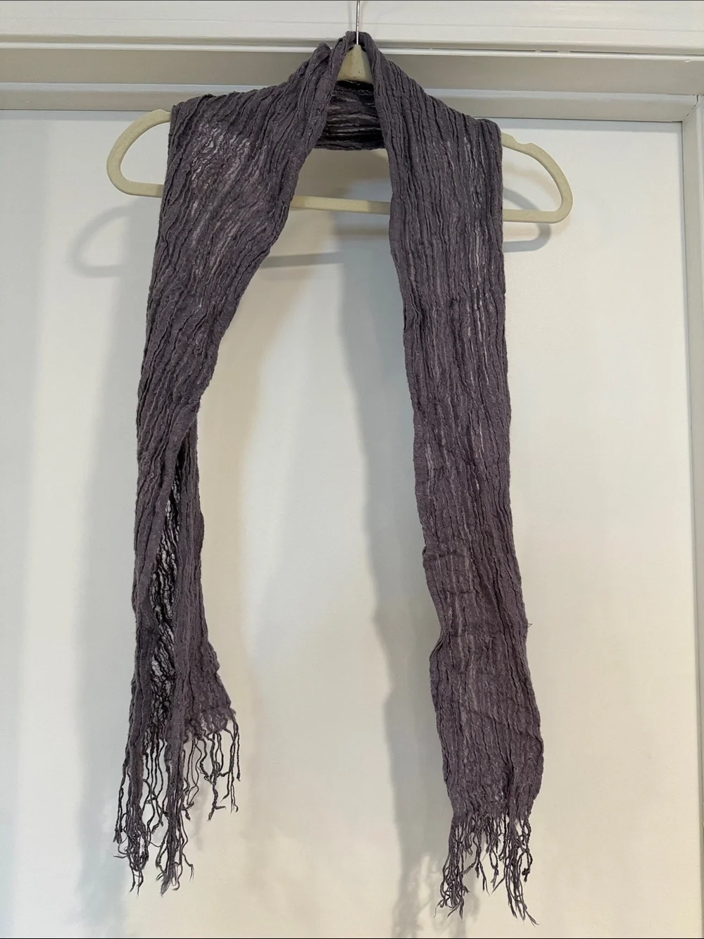 Source Unknown Crinkled Purple Fringe Scarf